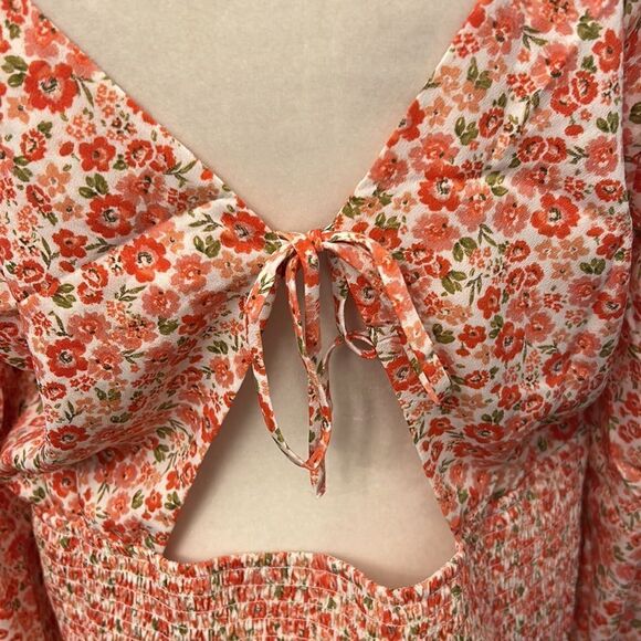 Lush coral floral Fremont puff sleeve smock blouse Size XL New - Picture 6 of 11